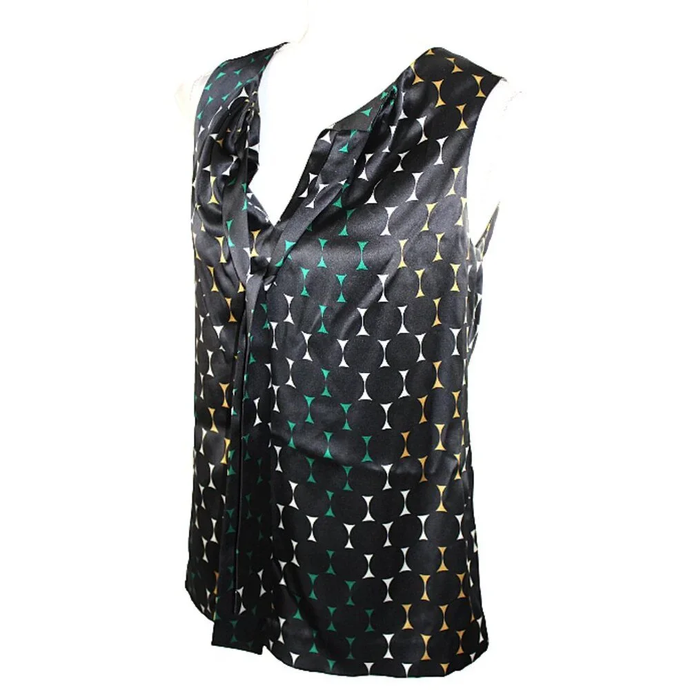 Tory Burch Geometrical Pattern Sleeveless V-Halter Neck Top, Size 6